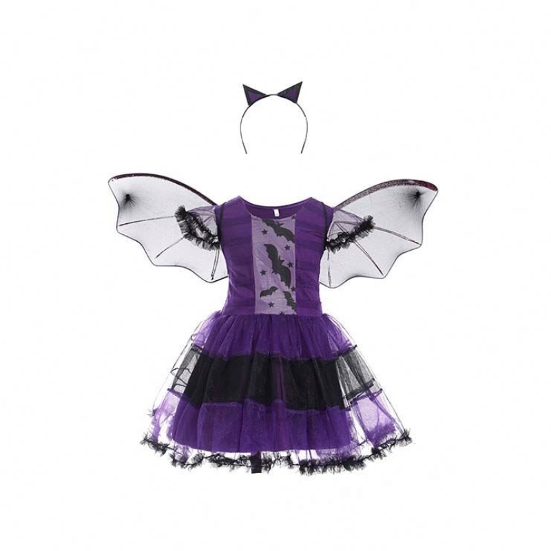 Костюм для вечеринки на Хэллоуин 2-15 лет Bat Purple Wicked Witch Fance Dress Hcvm-005