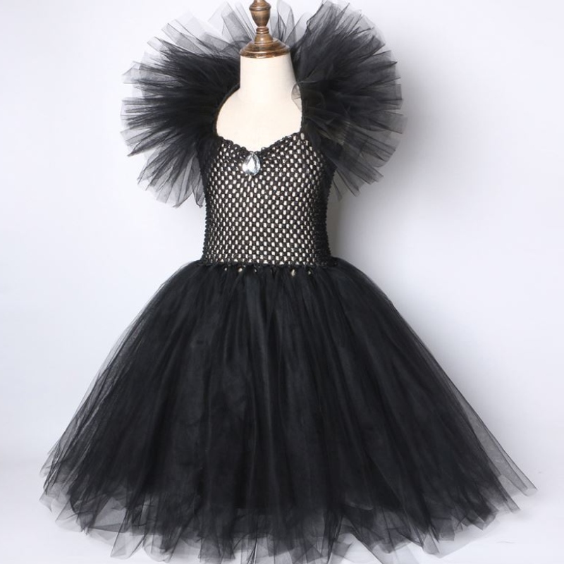 Дети черный дьявол костюм Хэллоуин Девочки для девочек фантазии пачка с пером Королевской темная королева платье платье