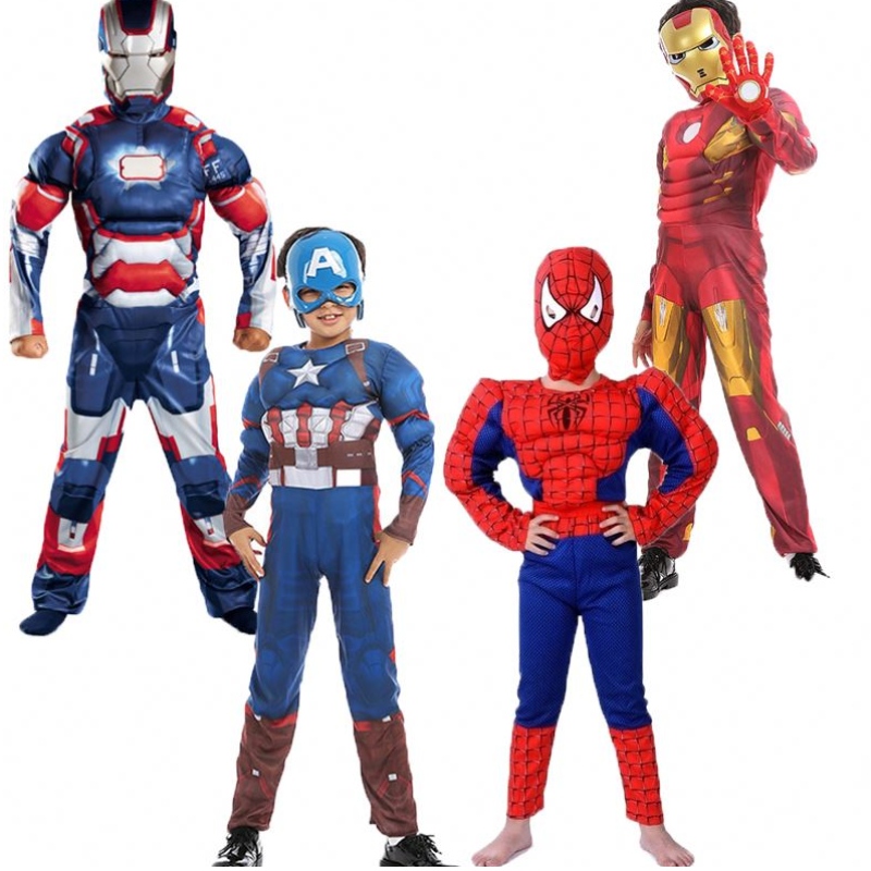 Иранман капитан Америка Человек -паук мускулистые дети Хэллоуин костюм супергерой телевидение&movie Cosplay Costume