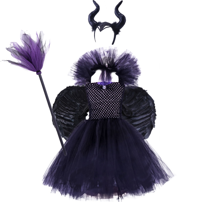 V-образное обертка грудь черное платье волшебника Хэллоуин Костюм ведьмы для девочек