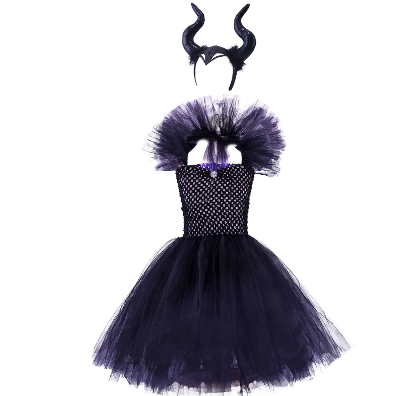 V-образное обертка грудь черное платье волшебника Хэллоуин Костюм ведьмы для девочек