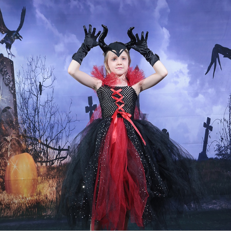 Amazon Hot Sedelling Kids Girls Deluxe Halloween вампир -вампир ведьма костюми