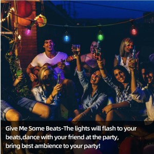 48 -футовое цветовое изменение наружных струнных светильников, 15 светодиодных луковиц с громким, водонепроницаемым IP65, вспыхиваю...