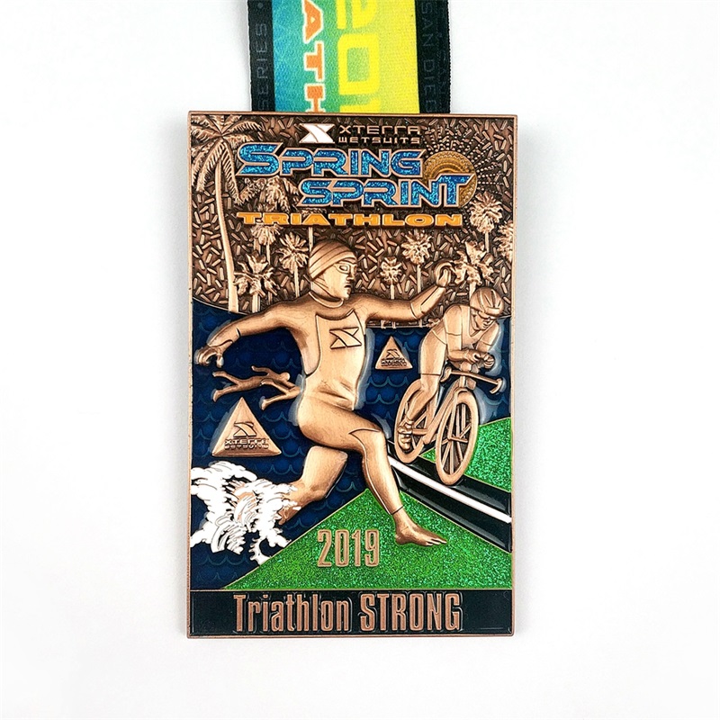 Пользовательская форма логотипа металлическая спортивная медаль для оптовых триатлонских медаль