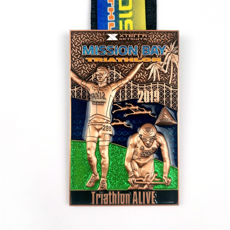 Пользовательская форма логотипа металлическая спортивная медаль для оптовых триатлонских медаль
