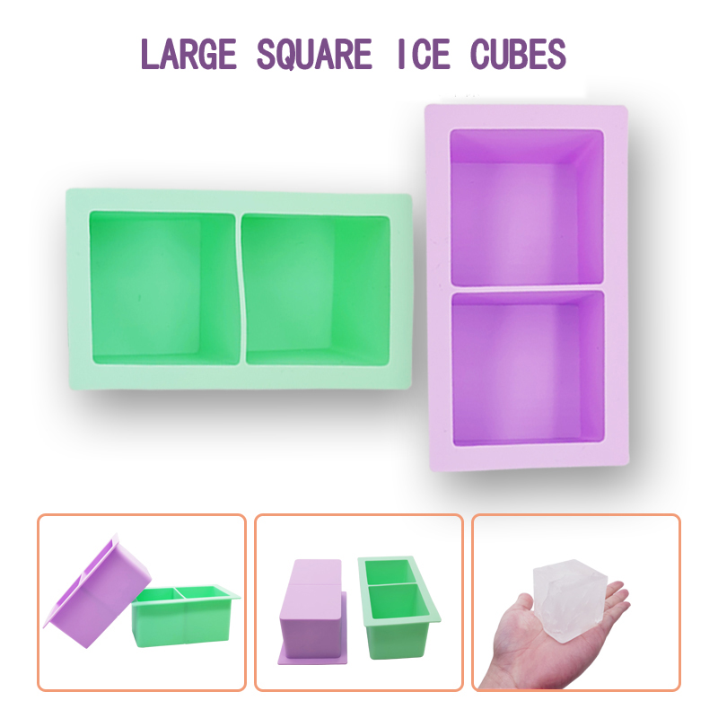 Ледяной лоток, силикон, 2 отверстия кубики кубика, квадратный ледяной лоток, ледяной плесень, лоток для кубика для холодильника, большая ледяная форма для коктейля и бурбона, сок, детское питание, морозильный лоток кубика, бесплатный BPA. Подарочный набор