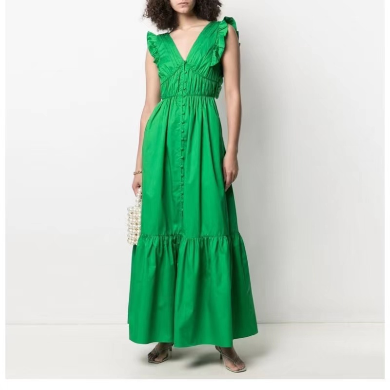 V-образный вырезка без спинка кружевные талия платья минималистское стиль фланцевая высокая талия с одиночной грудью длинная юбка длинная юбка