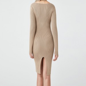 Лучшее качество горячий маркетинг -квадратный воротник вязаные свитера для женщин сексуальное платье с ребрами для бодисонов