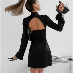 Новый стиль воротник тонкий с длинным рукавом открыто короткое платье