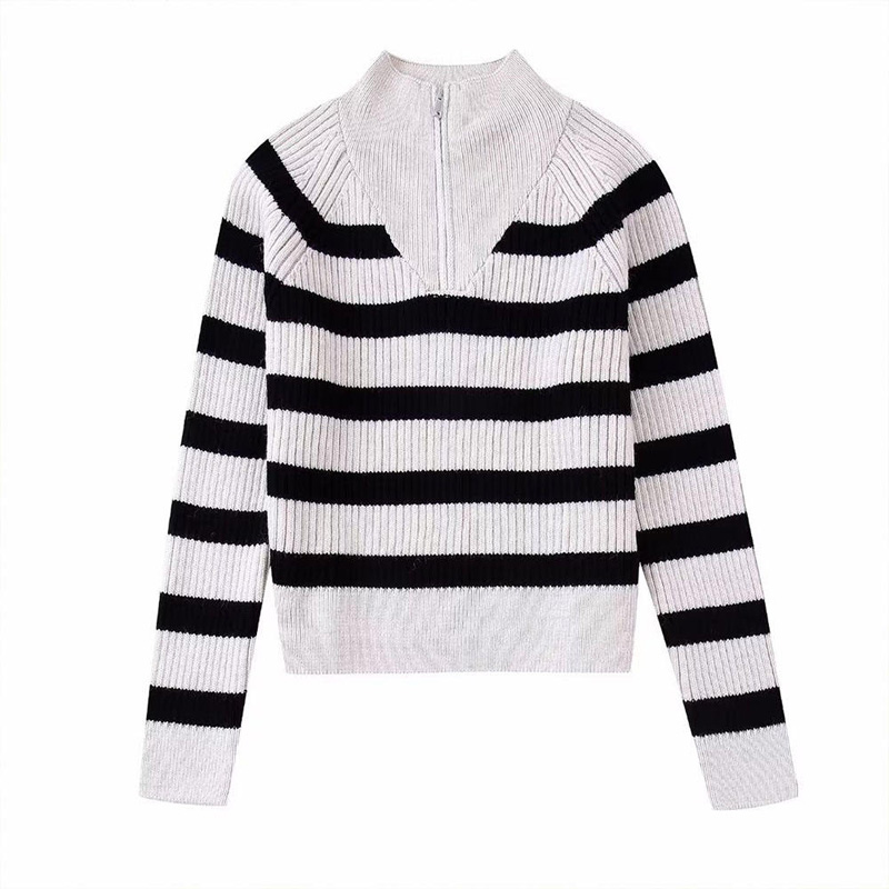 Осень Новая модная полоса вязаная свитер винтажный с длинным рукавом.