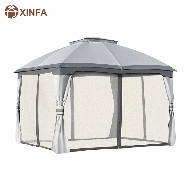 10 \\ 'x 12 \\' Outdoor Gazebo Patio Patio Беседка для навеса навеса с навесной крышей, боковые стенки сетки на молнии, серый