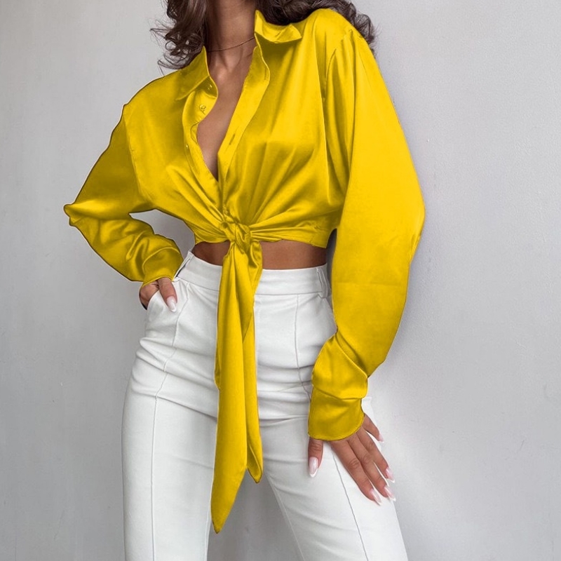 Повседневная шелк-атласная текстура лацка с длинными рукавами