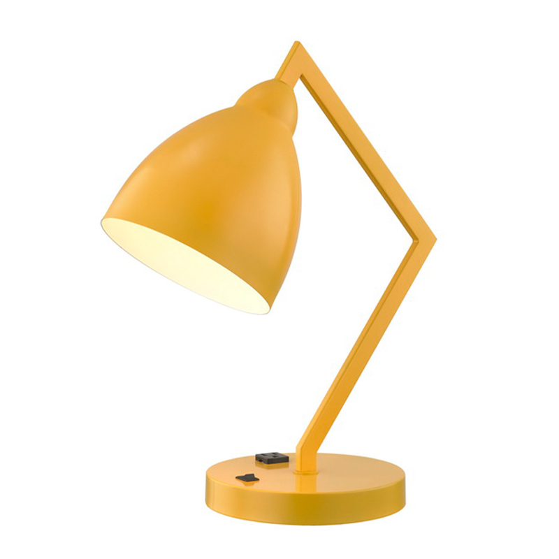 Настольная лампа с фиксированной металлической рукой и головой со встроенной выходом питания и на выключателе на рокеров/off на б...