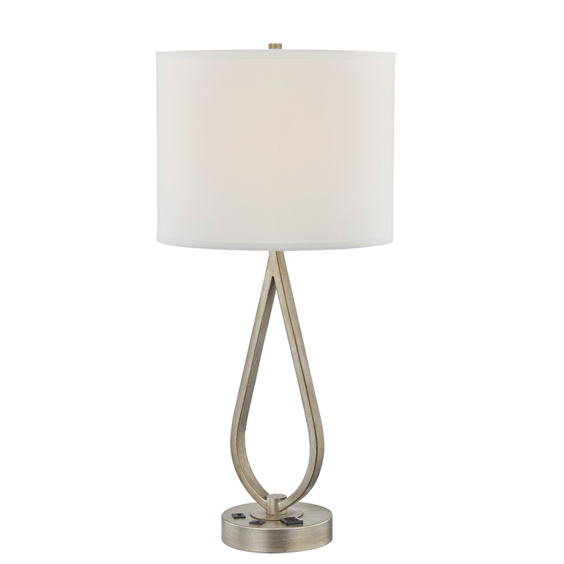 Лампа на стойке для сна с антикварной серебряной отделкой, настольная лампа, удобная розетка и USB -порт