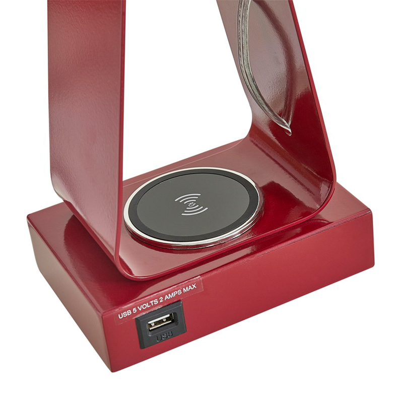 Крошечная настольная лампа с красной отделкой, порт зарядки USB, беспроводная зарядная станция и выключатель на/off Rocker в гостях