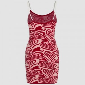 Love Heart Pattern Prant Press Dress Press Lummer Sunrress Shin Sexy Knitwear
