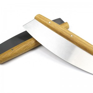 OEM/odm 304 из нержавеющей стали пиццы пицца пицца Slicer с ручкой из дубового дерева