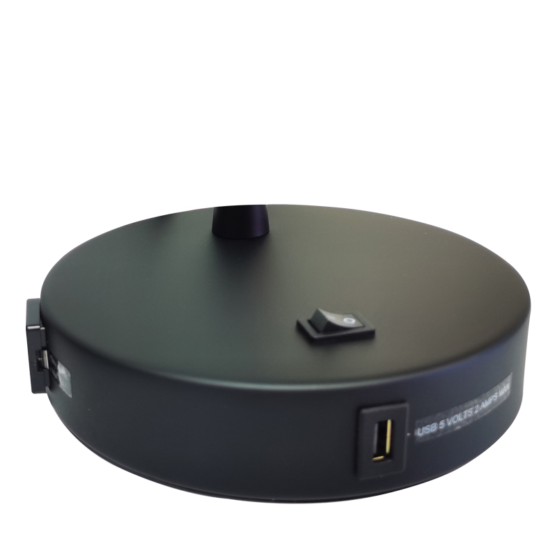 Матовый черный свет лампы с переключателем на/off Rocker, удобной розеткой и USB -зарядным портом в гостинице отеля