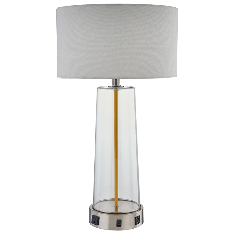 Home2 Hotel Glass Sterce Table Lamp с переключателем на/off Rocker, удобной розеткой и USB -зарядным портом в гостинице отеля.