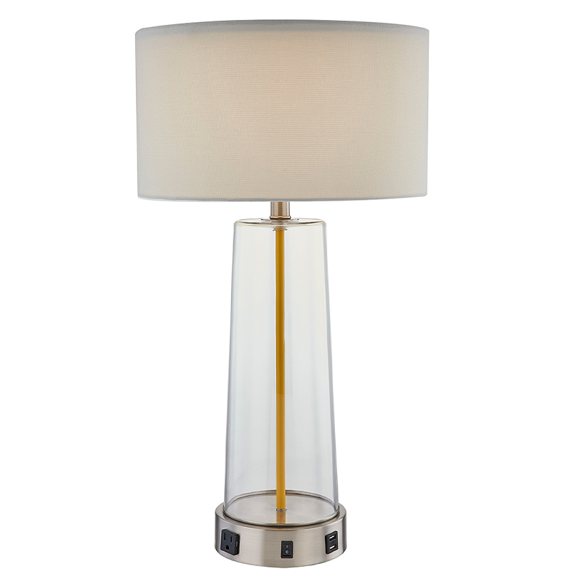 Home2 Hotel Glass Sterce Table Lamp с переключателем на/off Rocker, удобной розеткой и USB -зарядным портом в гостинице отеля.