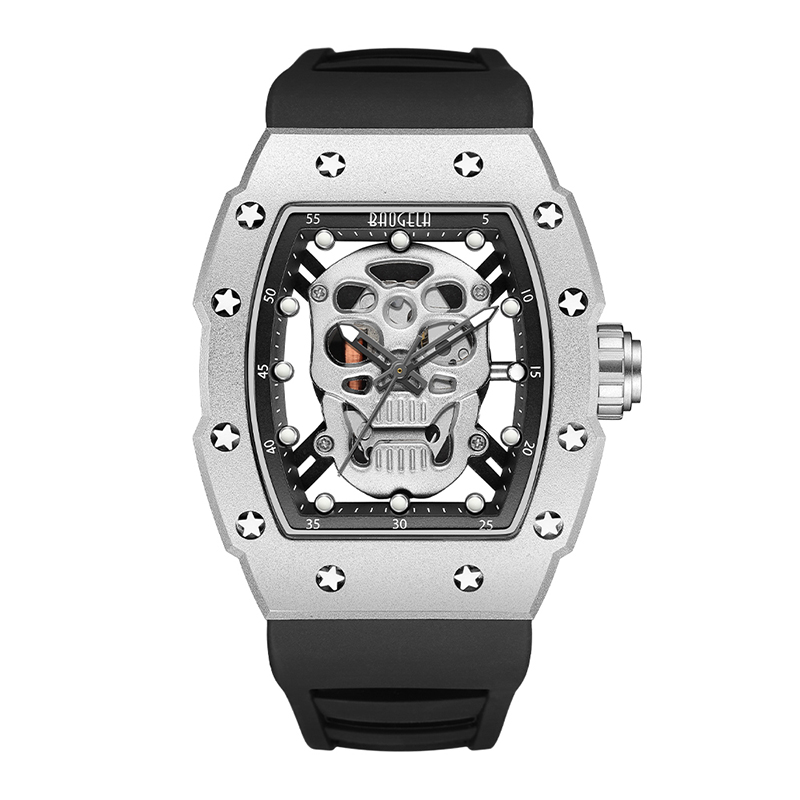 Baogela Skull Tonneau Watch Top Brand Brand Quartz нержавеющая сталь смотрит на водонепроницаемые творческие часы силиконовые ремешки, часы запястья роза 4141