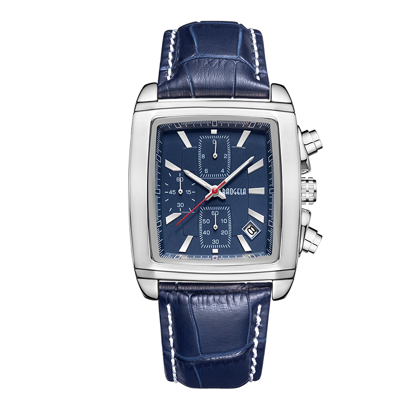 Baogela прямоугольник циферблат кожаный ремешок для мужчин повседневный синий хронограф Quartz Watches Man Birstech Montre Reloj чasы mumжsk 22607