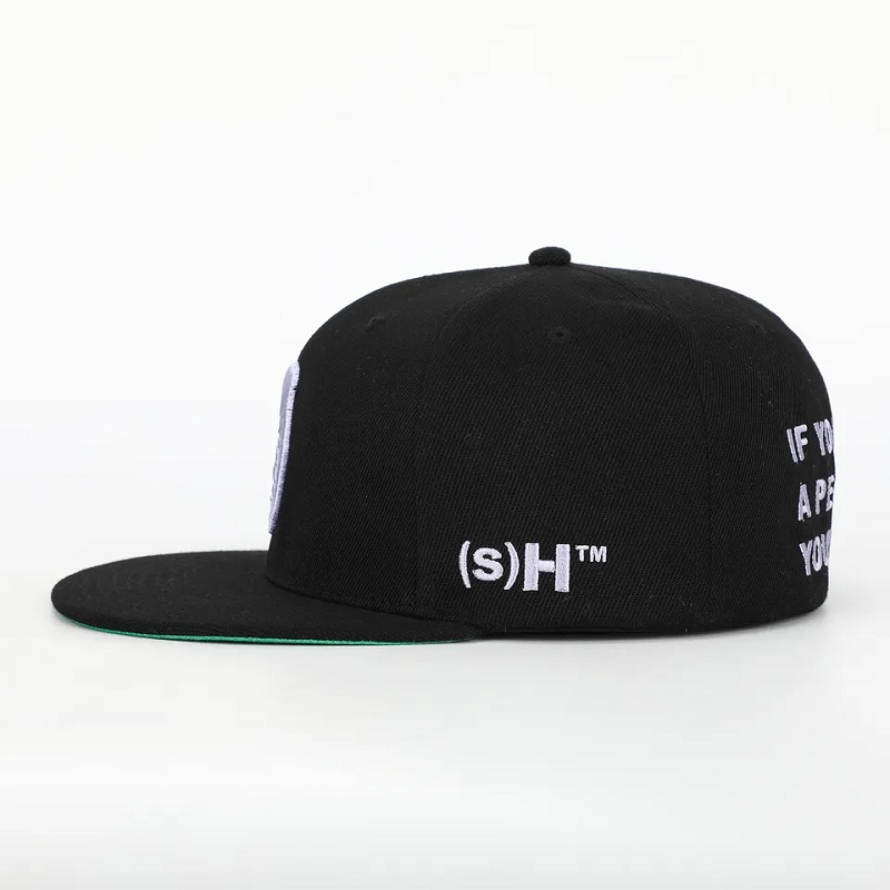 Custom 6 панель Black Back Back Fit Gorras Cap Fitted Hat 3D -вышивка логотип Green Underbrim Hip Hop Snapback