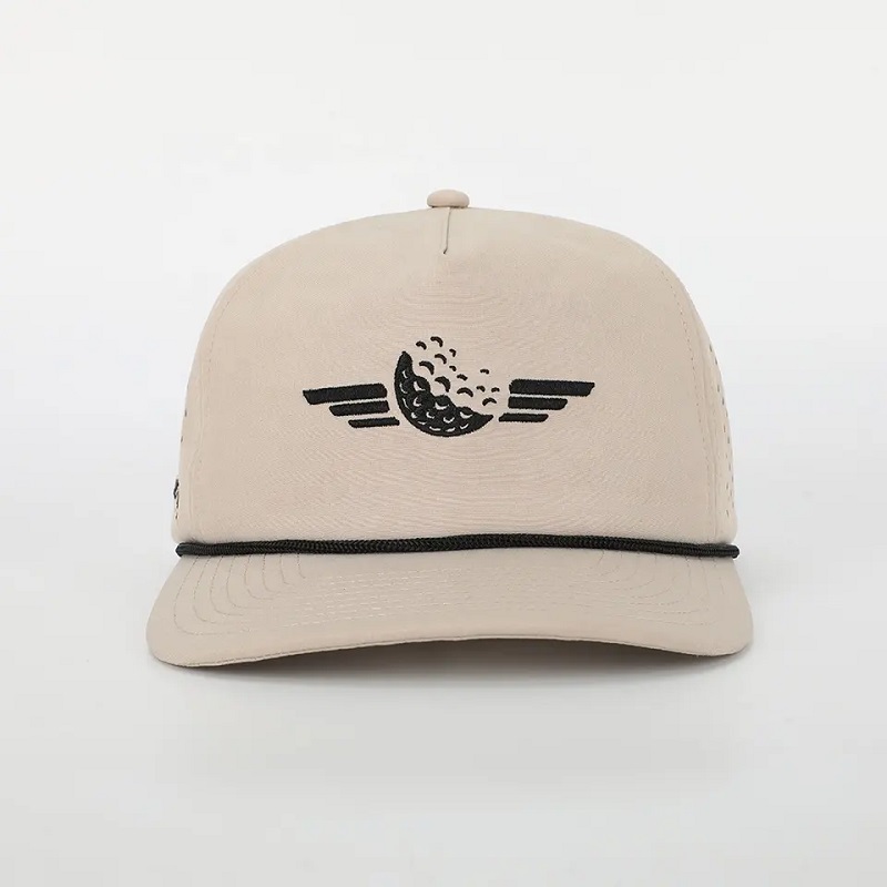 Оптовая индивидуальная вышивка логотип 5 панель папа шляпа высококачественная полиэстера Golf Gorras, лазерная дыра спортивная веревка черная бейсболка