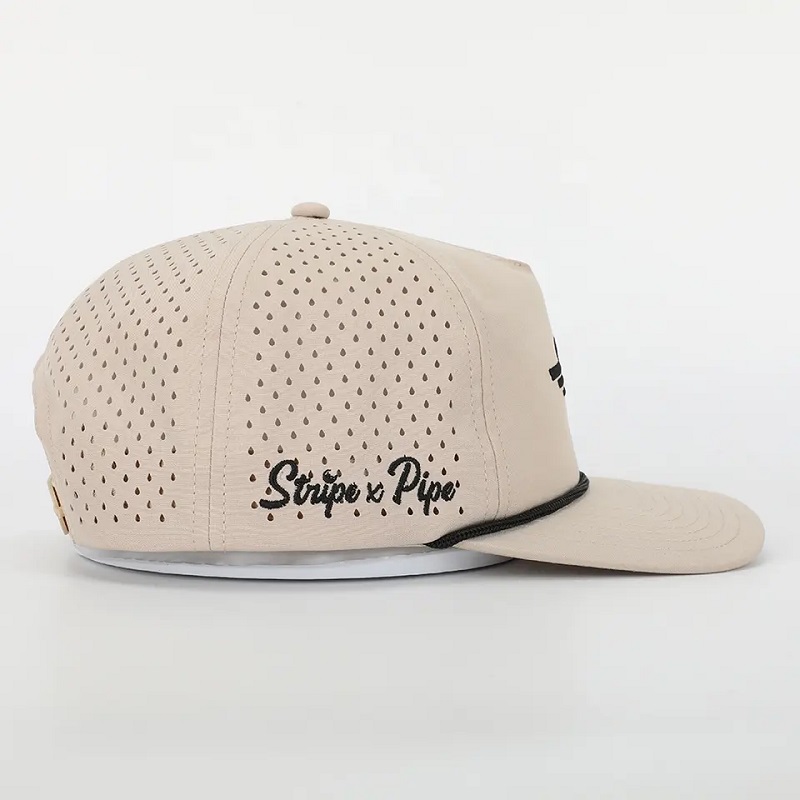 Оптовая индивидуальная вышивка логотип 5 панель папа шляпа высококачественная полиэстера Golf Gorras, лазерная дыра спортивная веревка черная бейсболка