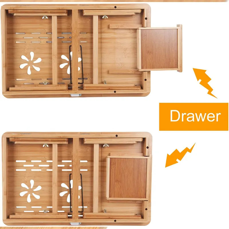 Большой складной поднос бамбукового ноутбука с регулируемым выдвижным ящиком для нож