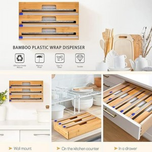 3 в 1 диспенсер упаковки с резаком, полиэтиленовой пленкой, алюминиевой фольгой и диспенсером из вощеной бумаги для кухонного ящи...