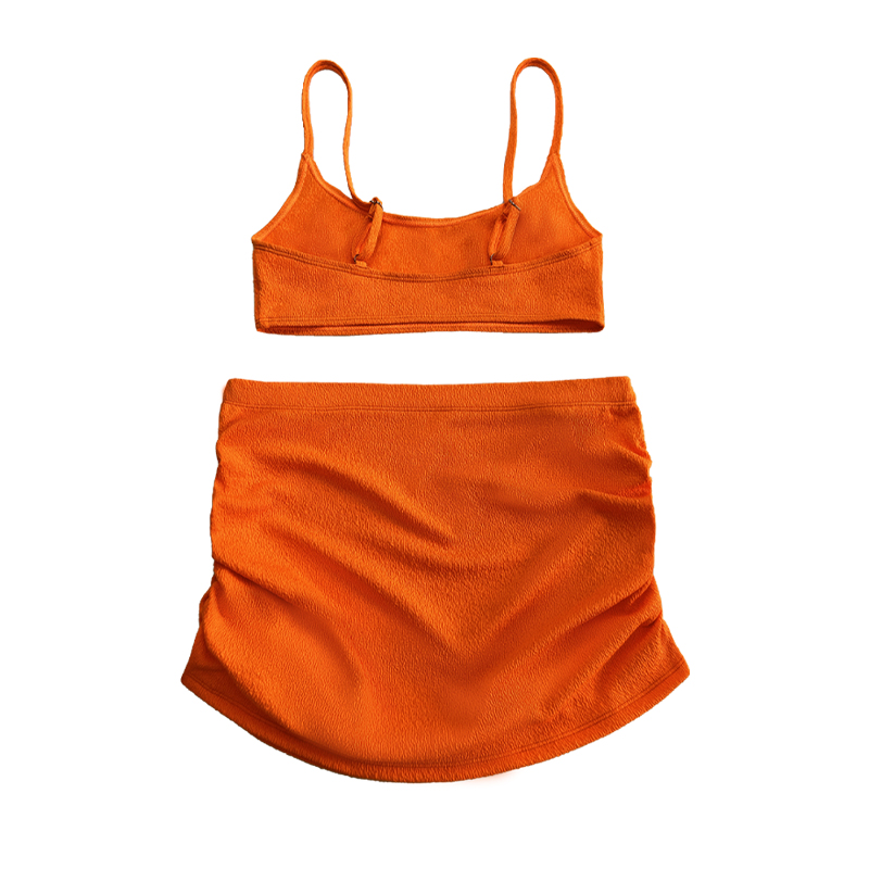 Оранжевая крепированная ткань базовая блузя вытянуть плиссированная юбка Сексуальная купальника с двумя частями