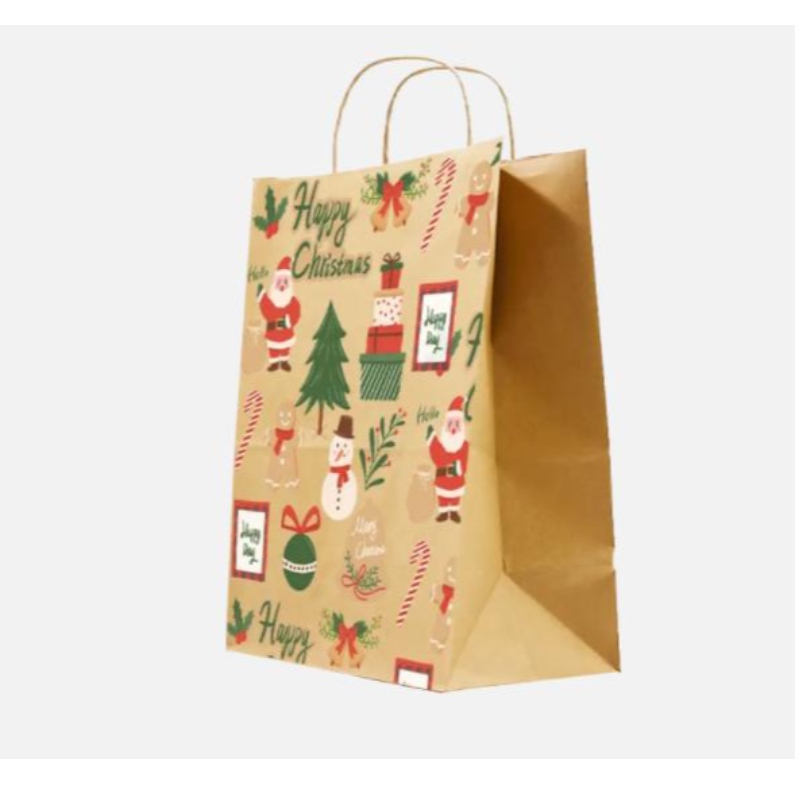 Рождественские бумажные пакеты с коричневыми с извращенными ручками индивидуальные праздничные подарочные пакеты с собственными значками Оптовые бумажные пакеты