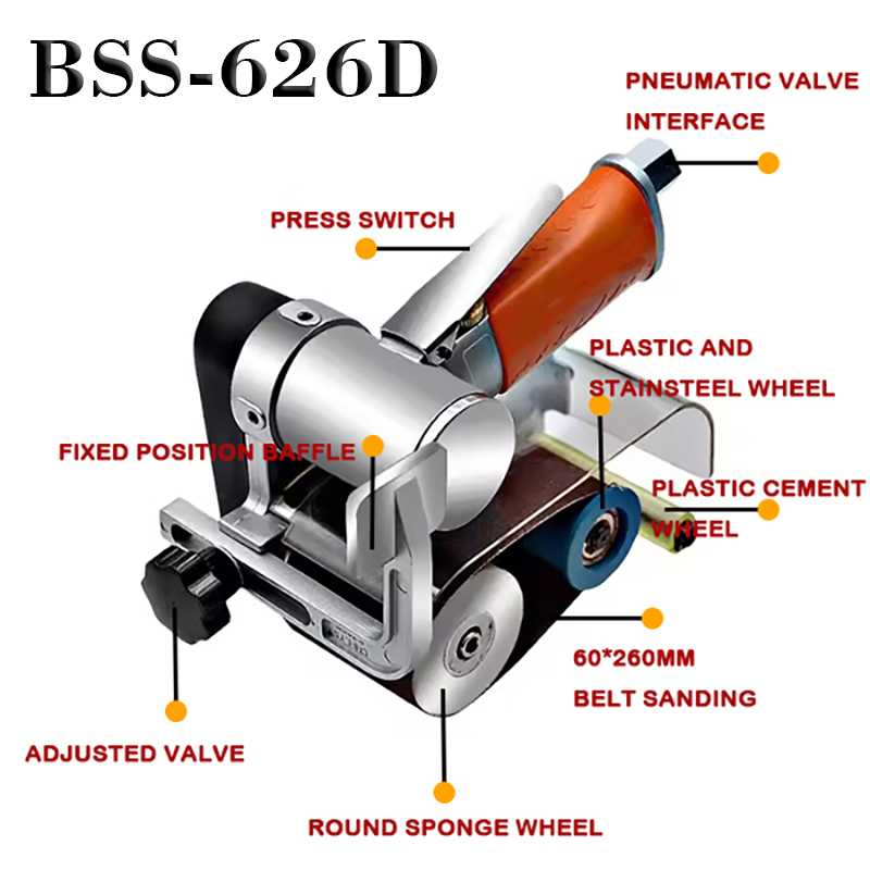 Рука-held Industrial-grade Небольшой пневматический ремень шлифовальной шлифовальнойлки пневматическая ремня шлифовальная машина оптом BSS-626D Пневматическая проволочная машина.