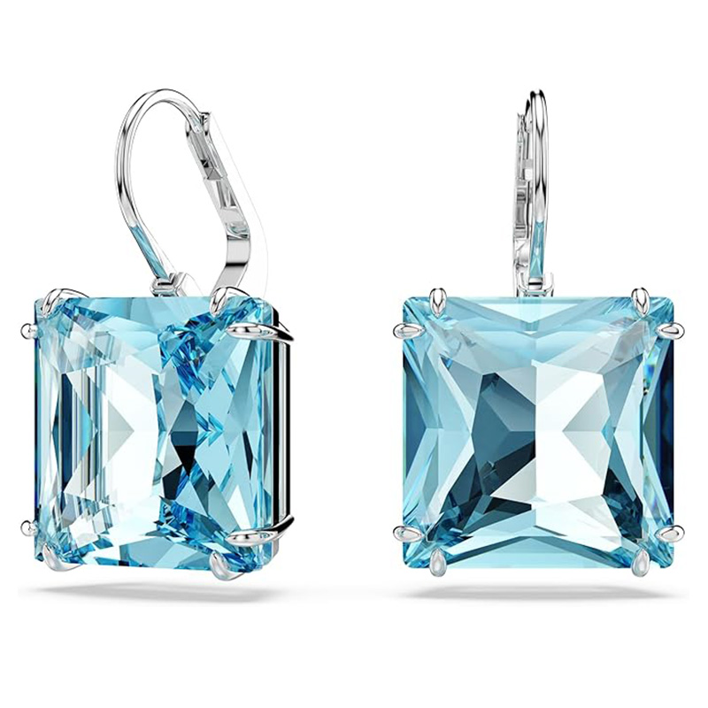 Ocean Blue Crystal Square Earrings Swarovski Millenia Серьги, Кристалл квадратной огранки, Синий, Родиевое покрытие