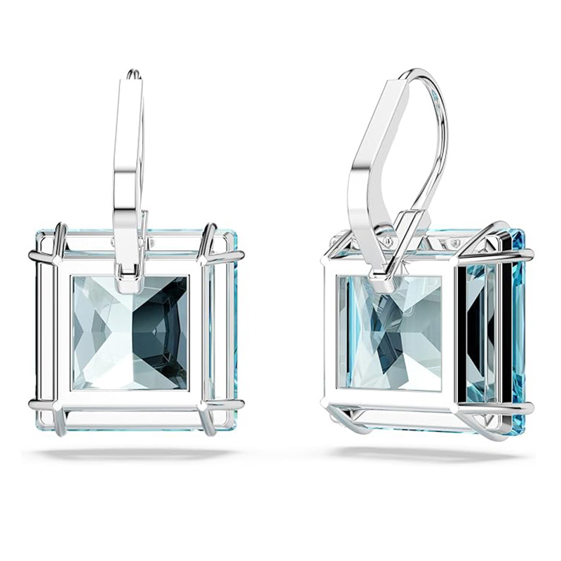 Ocean Blue Crystal Square Earrings Swarovski Millenia Серьги, Кристалл квадратной огранки, Синий, Родиевое покрытие