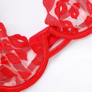 Сексуальное белье - ультра-Тонкий, с красной вышивкой для губ и кружевом. Это\\Набор бюстгальтера для больших груди, который заста...